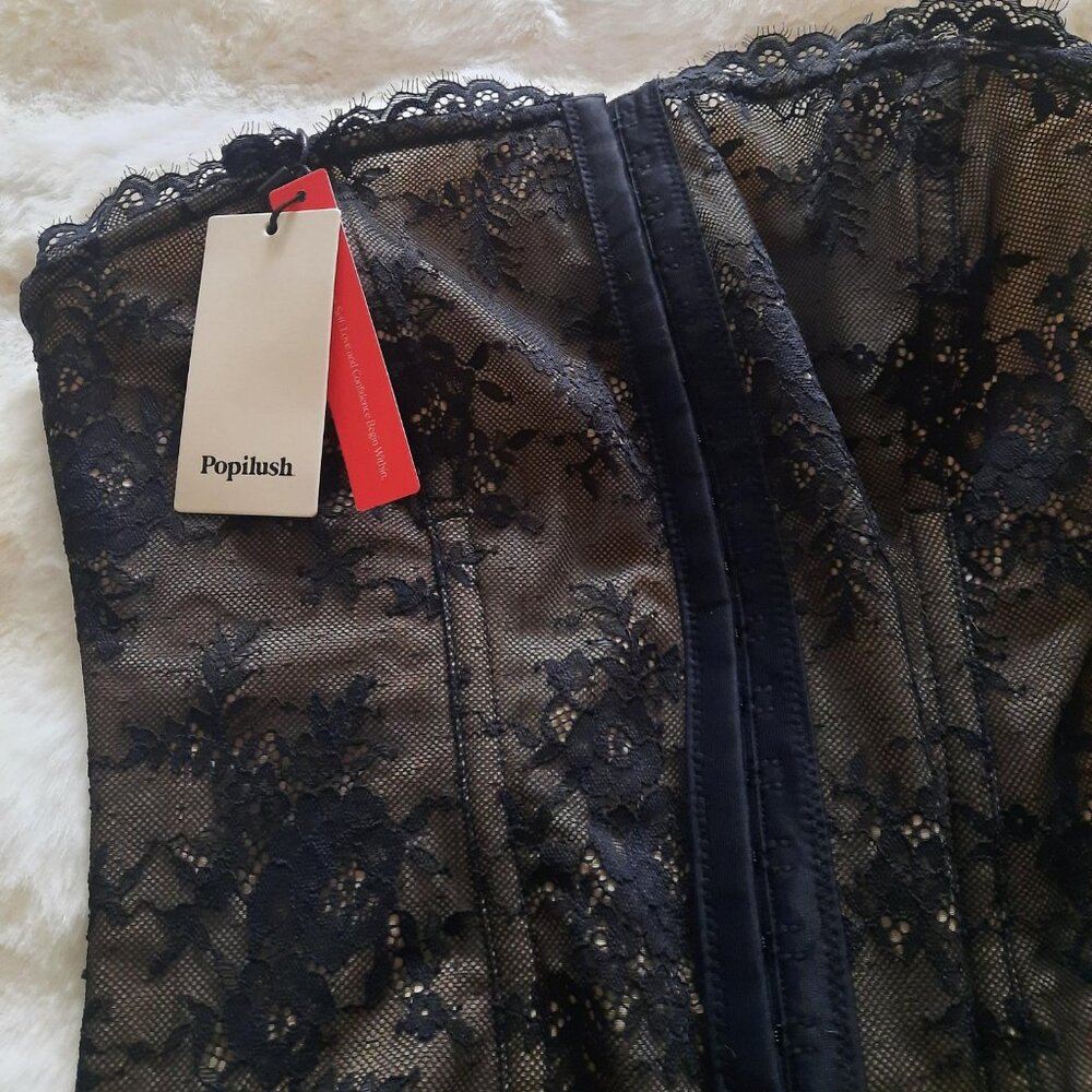 Popilush X Angela Shapewear Sculpting Leopard Mesh Detachable Strap Corset Top M